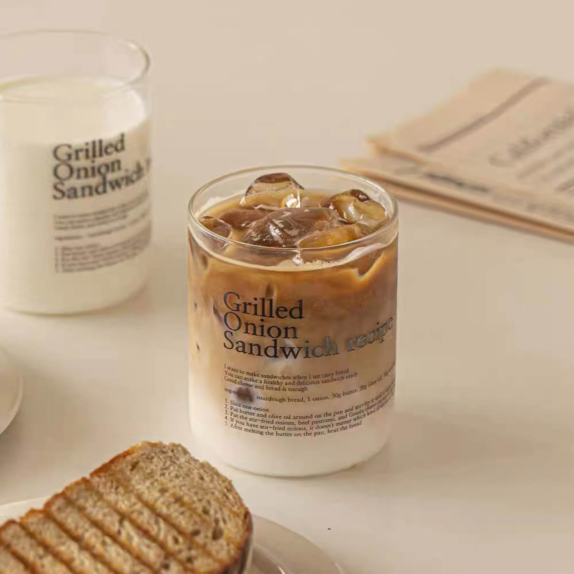 Grilled Onion Print Glass Cup (set of two)