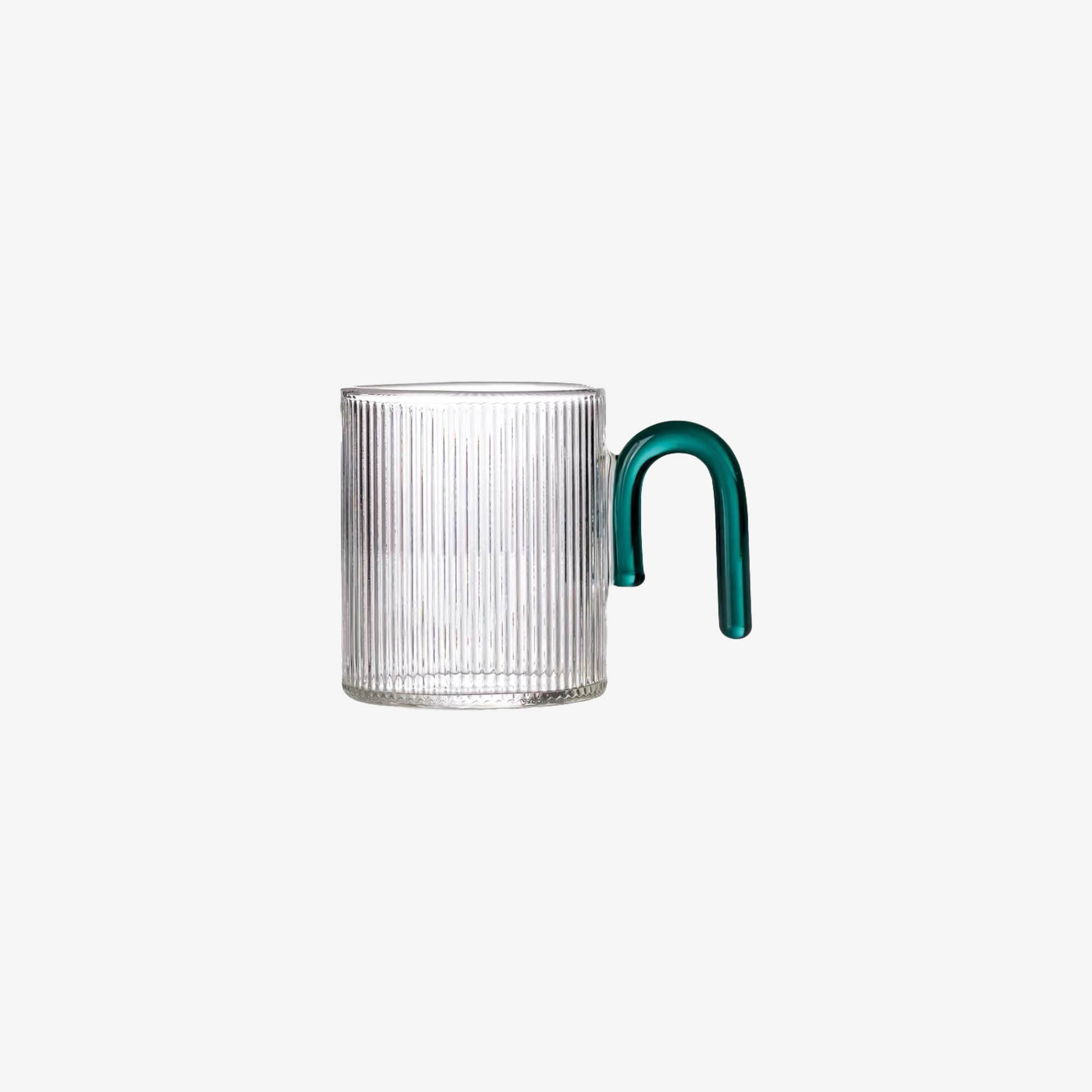 Ribbed Glass Mug with Arched Handle