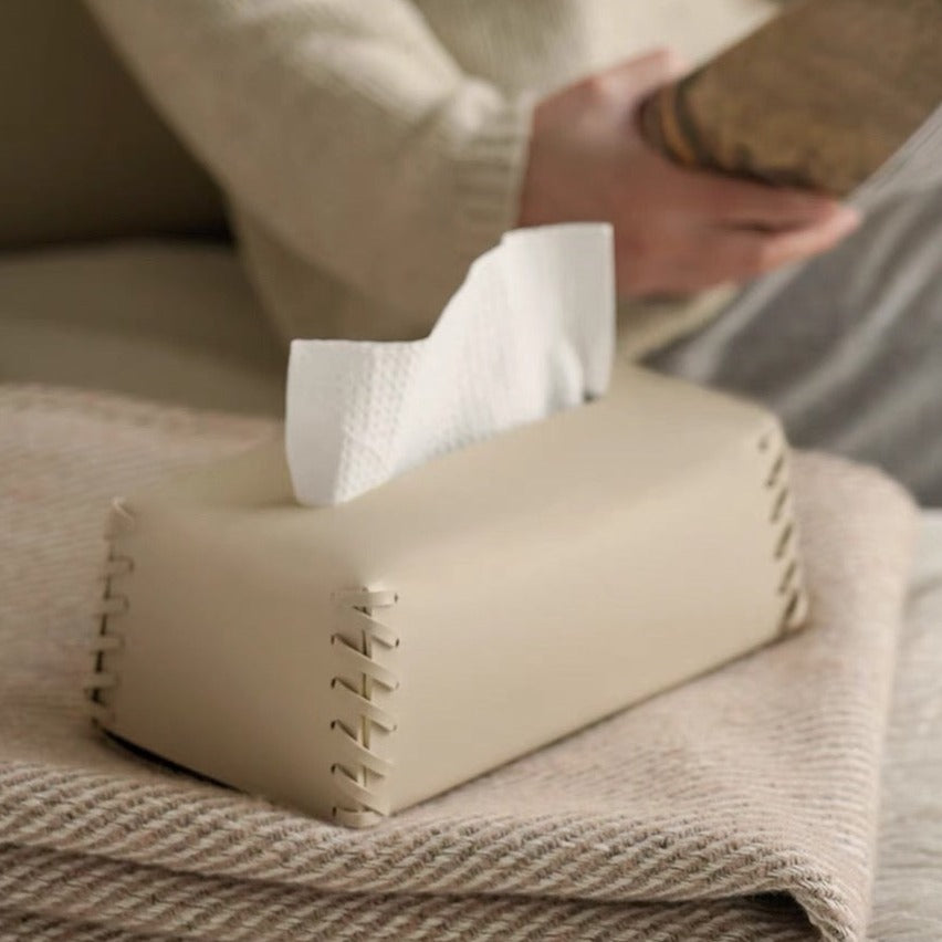 Leather Stitched Edge Tissue Box