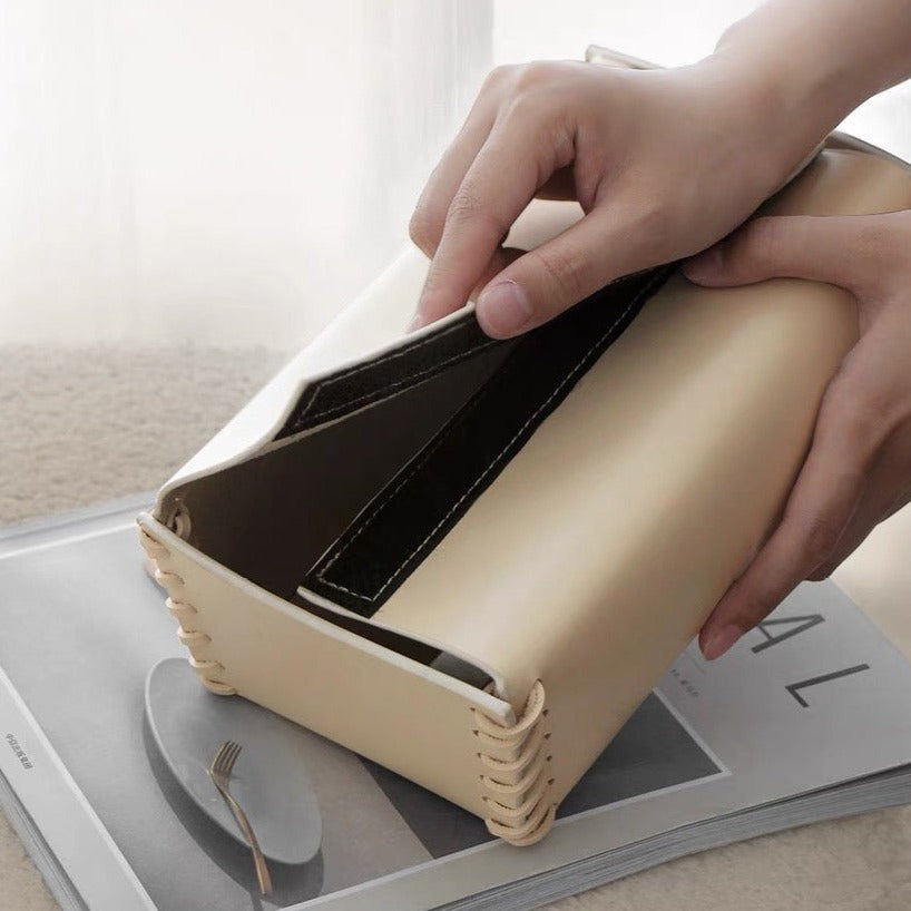 Leather Stitched Edge Tissue Box