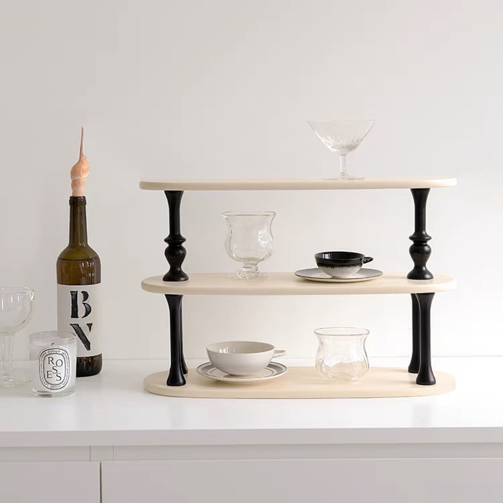 Ivory Wooden Rack with Black Pillars